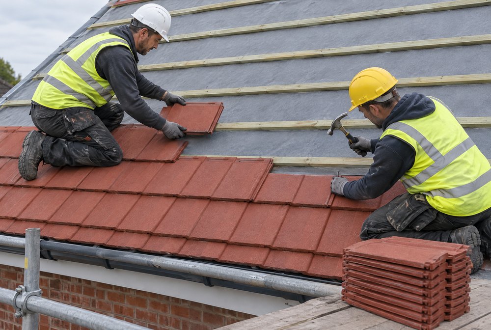 Tiling up from the eaves
